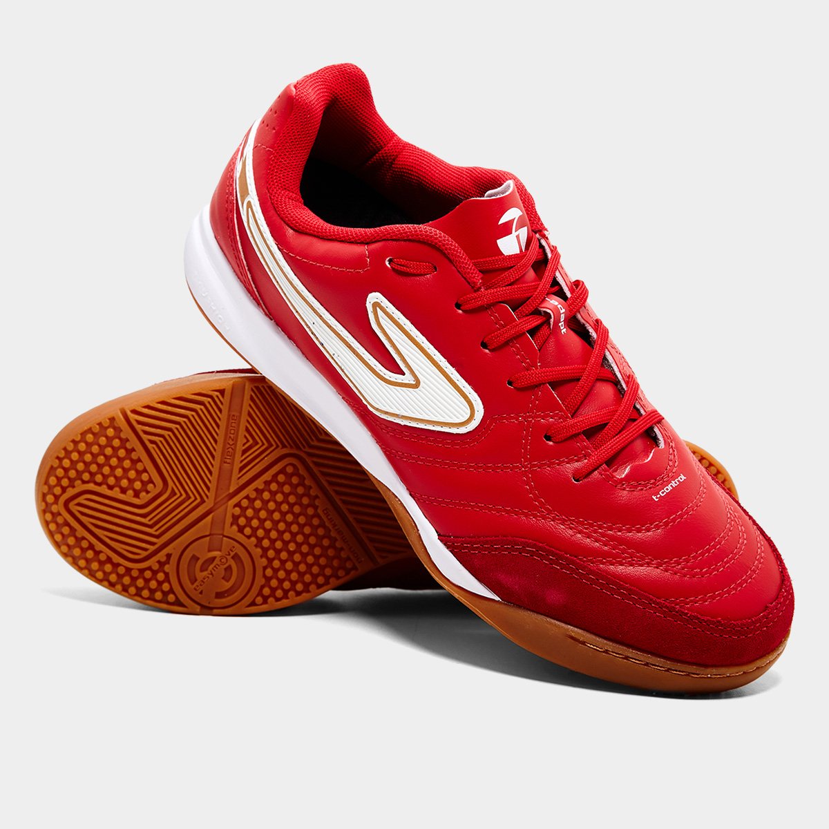 Chuteira Futsal Topper Maestro Club V Prisma Unissex - Vermelho+Branco - Imagem 2