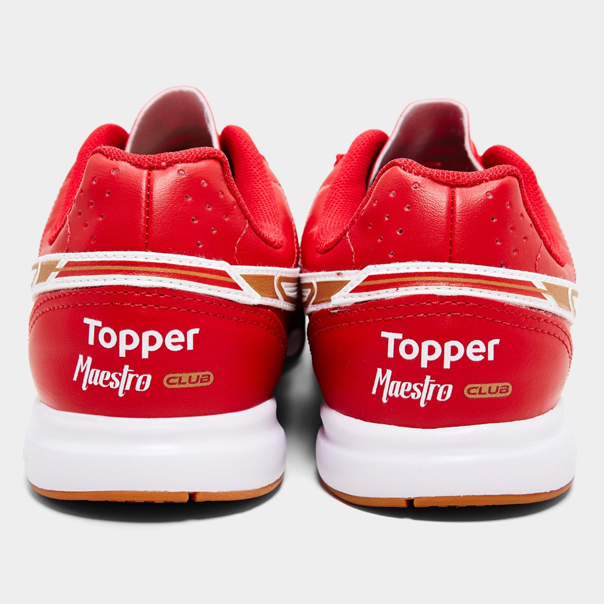 Chuteira Futsal Topper Maestro Club V Prisma Unissex - Vermelho+Branco - Imagem 3